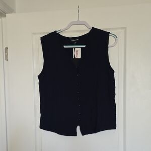 Elegant Navy Button-Down Blouse